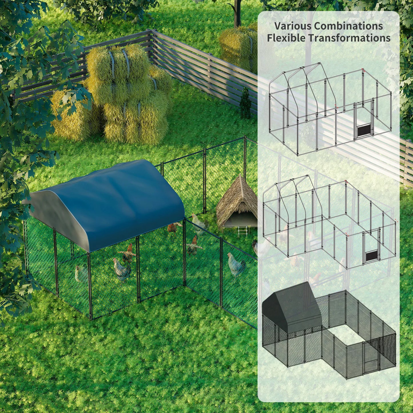 12.9x10.2x5.1ft Chicken Run Pen for Yard with Cover