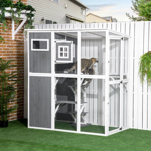 Walk in Wooden Catio with PVC Roof
